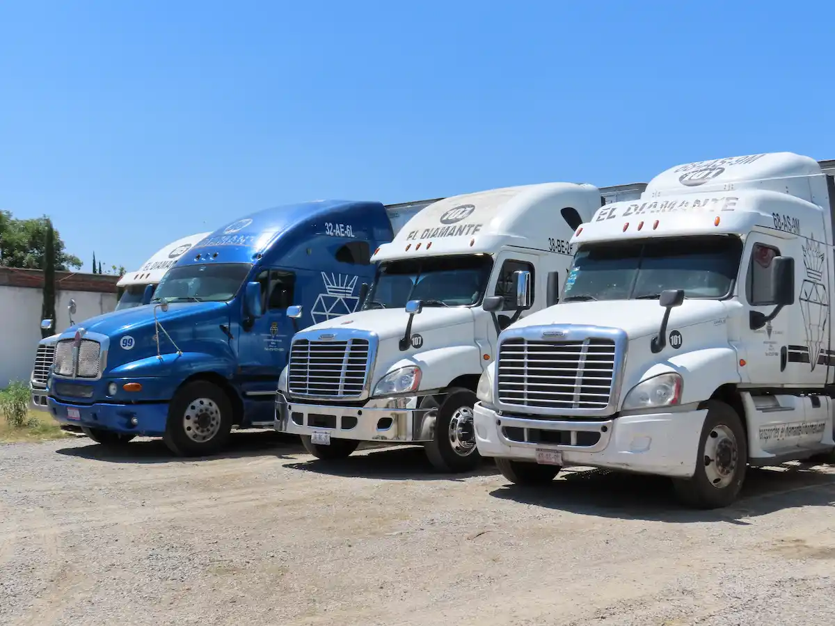 Flota de carga de Transportes El Diamante — tractocamiones en fila